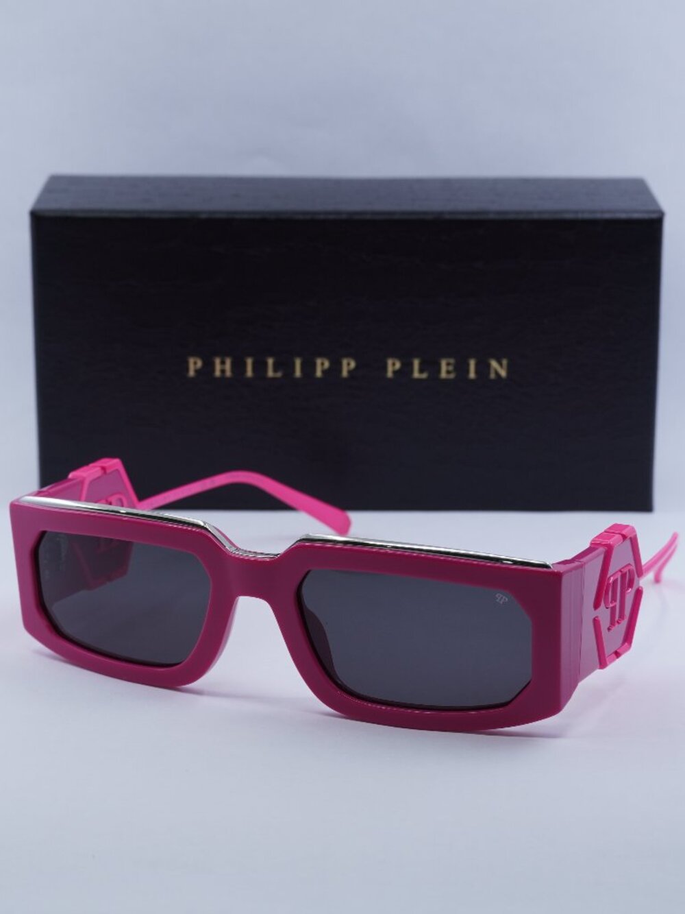 Philipp Plein SPP119M Rose Venus 07BE Rectangle Sunglasses - Polished Fuchsia